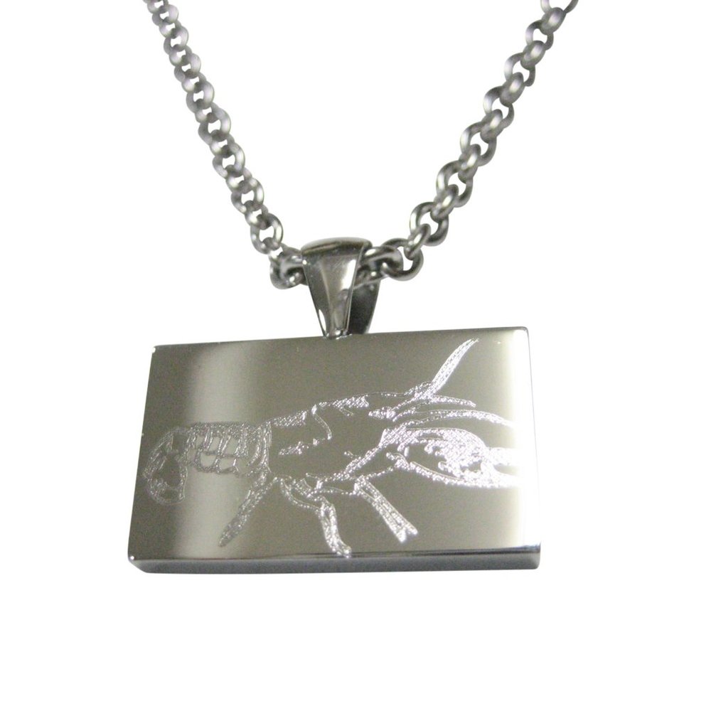Silver Toned Rectangular Etched Crayfish Crawfish… - image 1